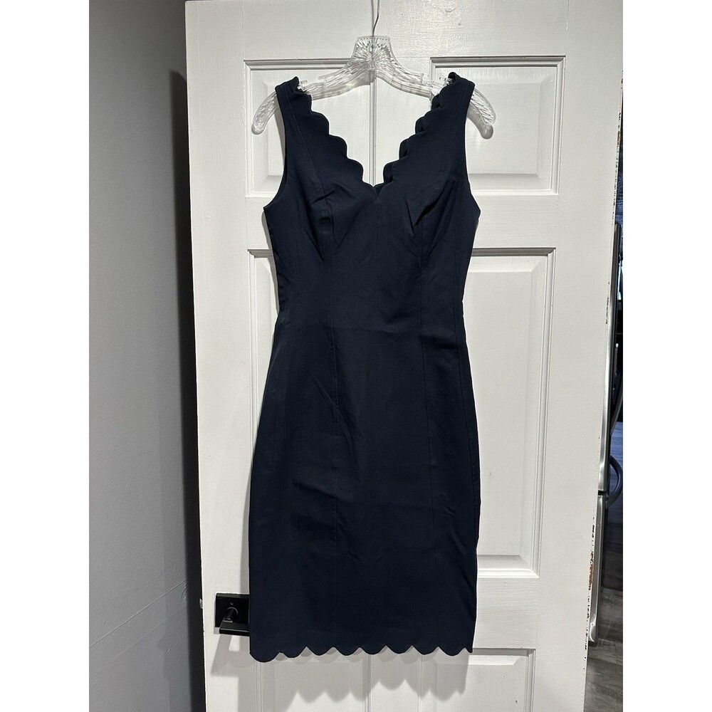 Banana Republic Navy Princess Seam Scalloped Edge Sheath Dress Size 4 Preppy - Picture 3 of 14